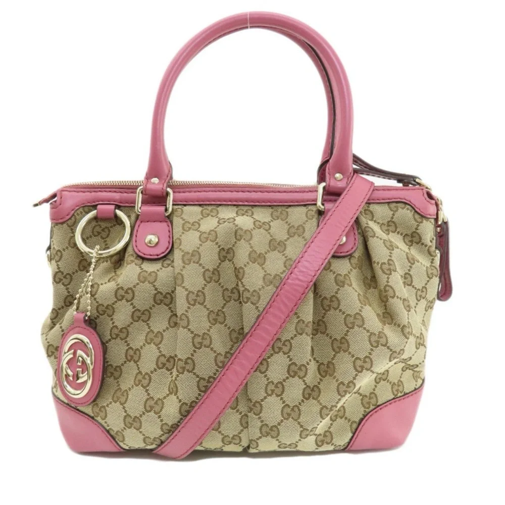 GUCCI Pink and Tan GG Canvas Tote Bag, 247902, Authentic, EUC - Picture 7 of 12